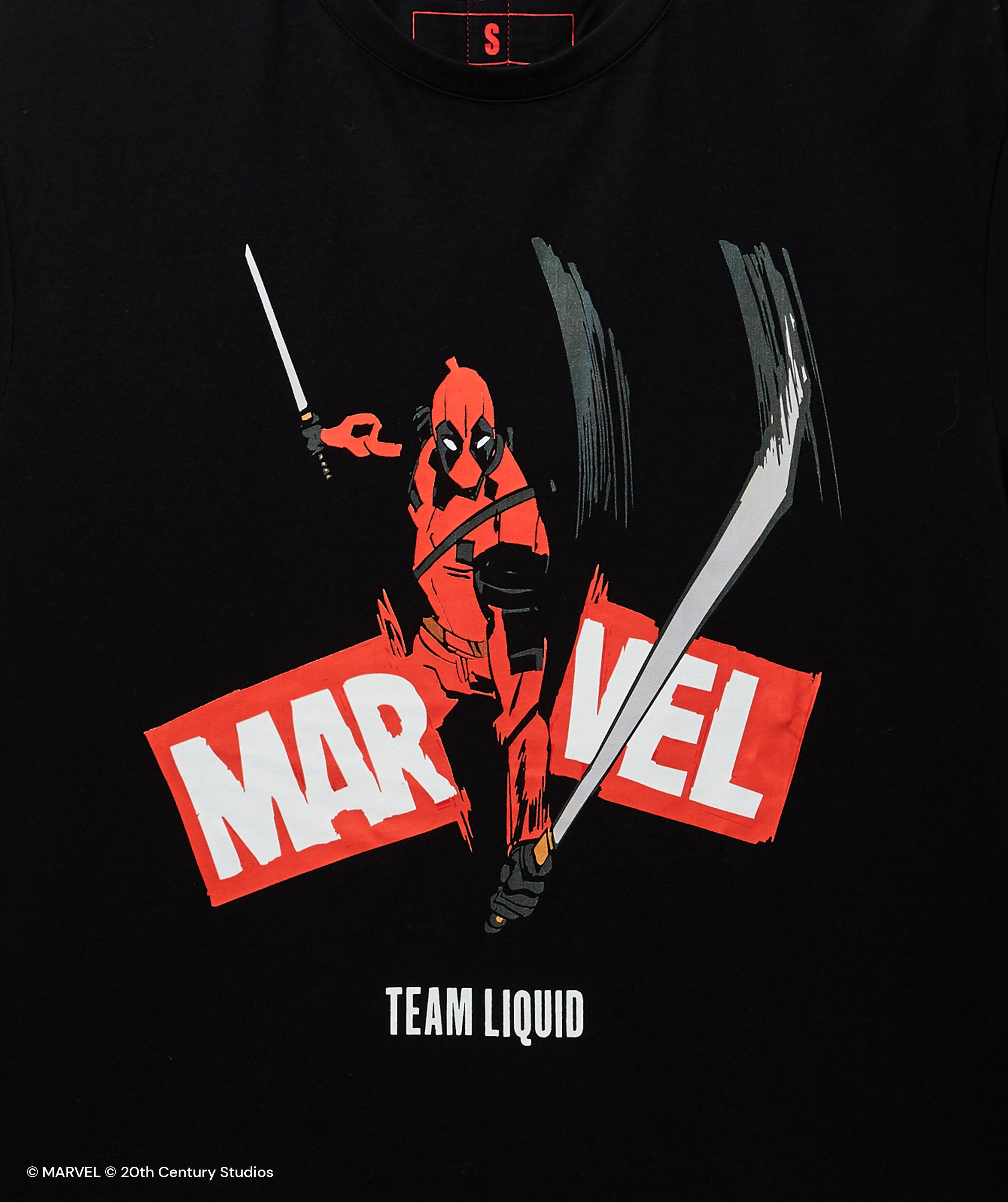 ★MARVELCOLLECTION★ Small Planet Deadpool Studios Logo T-Sh Small Planet Marvel Product Wash Short Sleeve T-Shirt