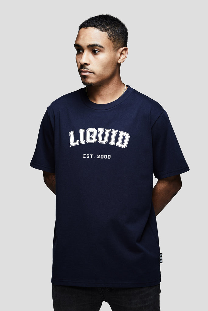 LIQUID VARSITY FONT SHORT SLEEVE TEE - NAVY - Team Liquid