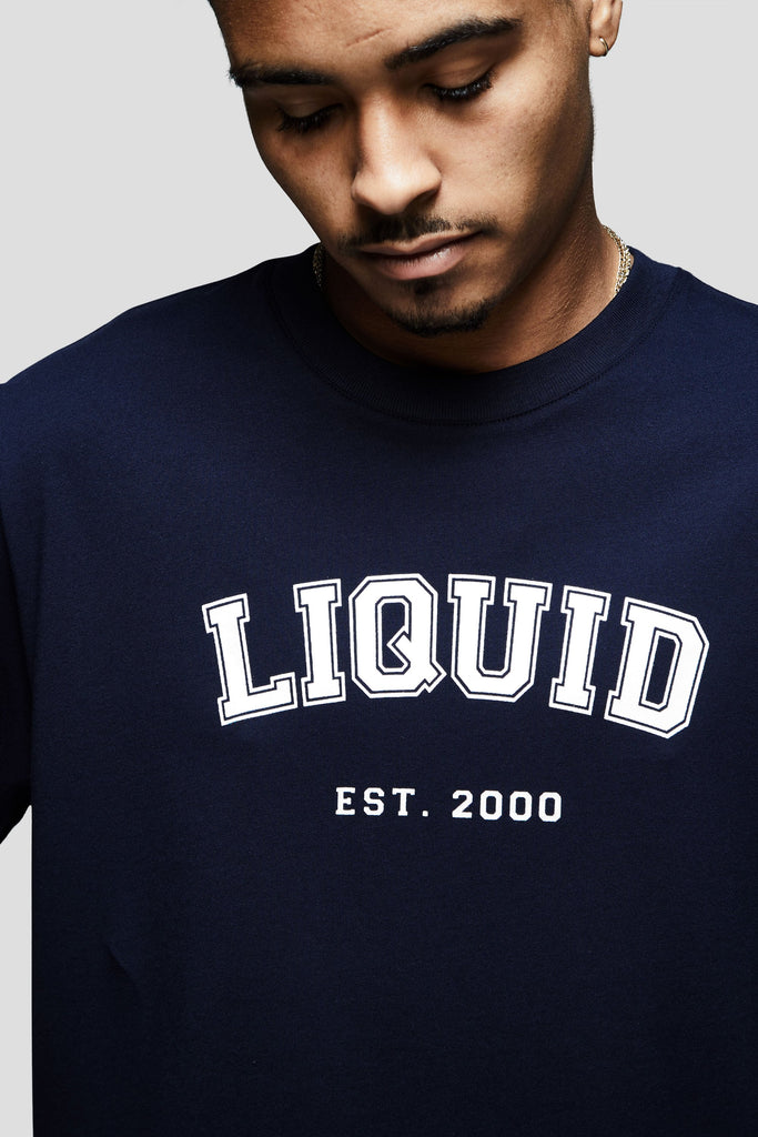 LIQUID VARSITY FONT SHORT SLEEVE TEE - NAVY - Team Liquid