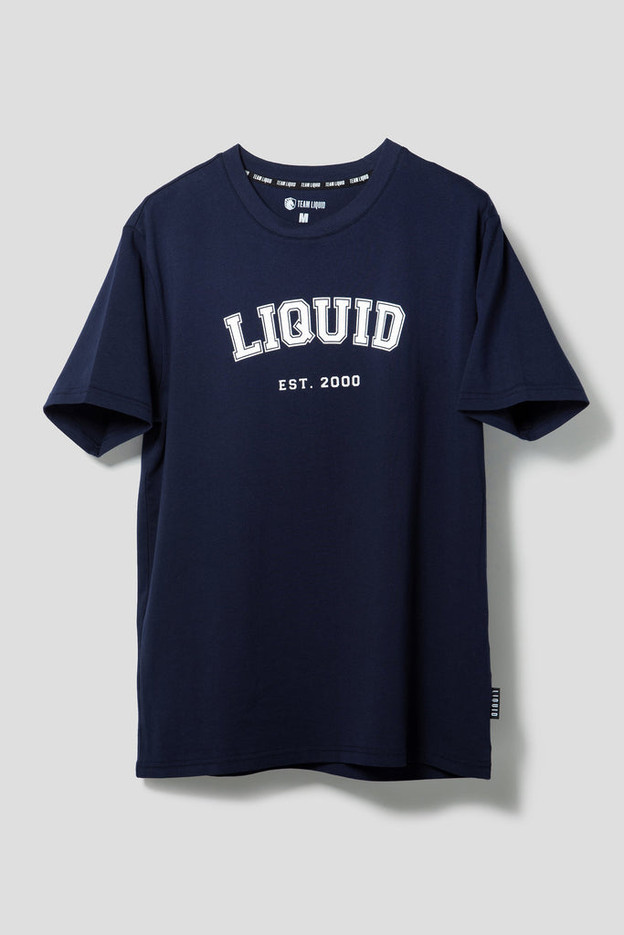 LIQUID VARSITY FONT SHORT SLEEVE TEE - NAVY - Team Liquid