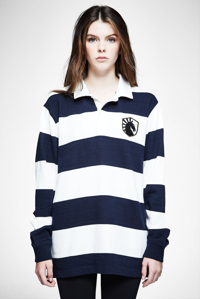 Women's long sleeve polo rugby shirt stripe Clearance