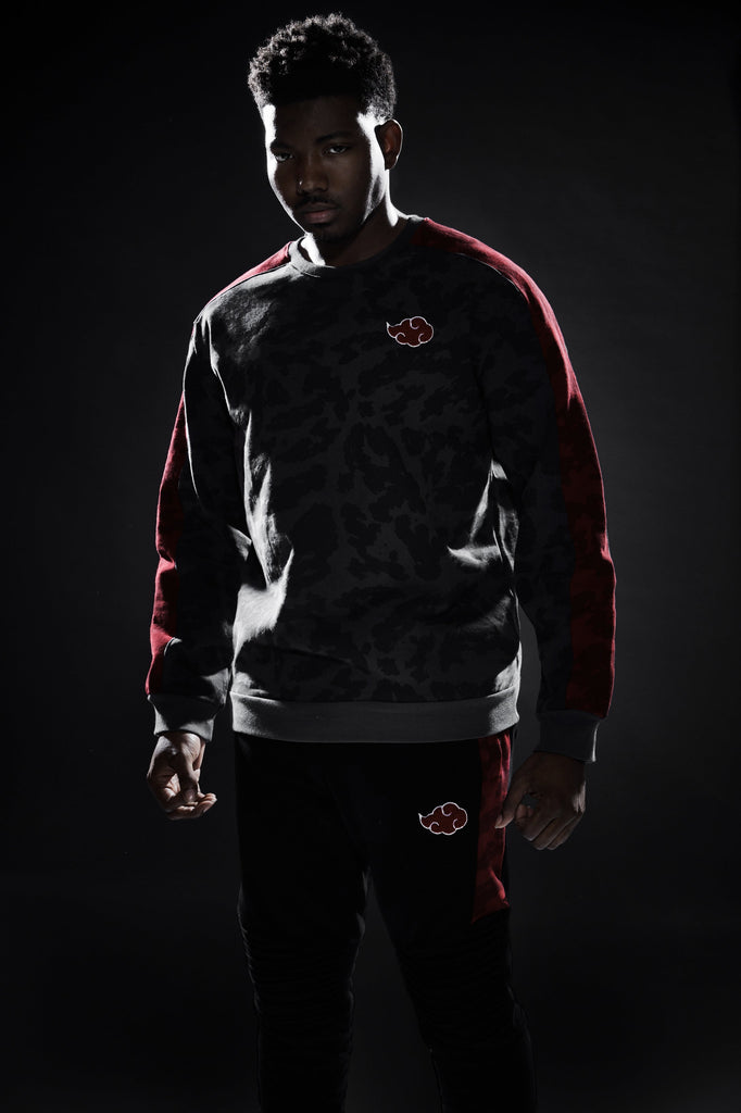LIQUID x NARUTO AKATSUKI CHARCOAL PATTERN CREWNECK SWEATSHIRT - Team Liquid
